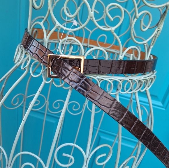 Genuine Leather Belt Womens Thin Embossed Alligator Gator Belt Real Top Grain - Picture 1 of 16